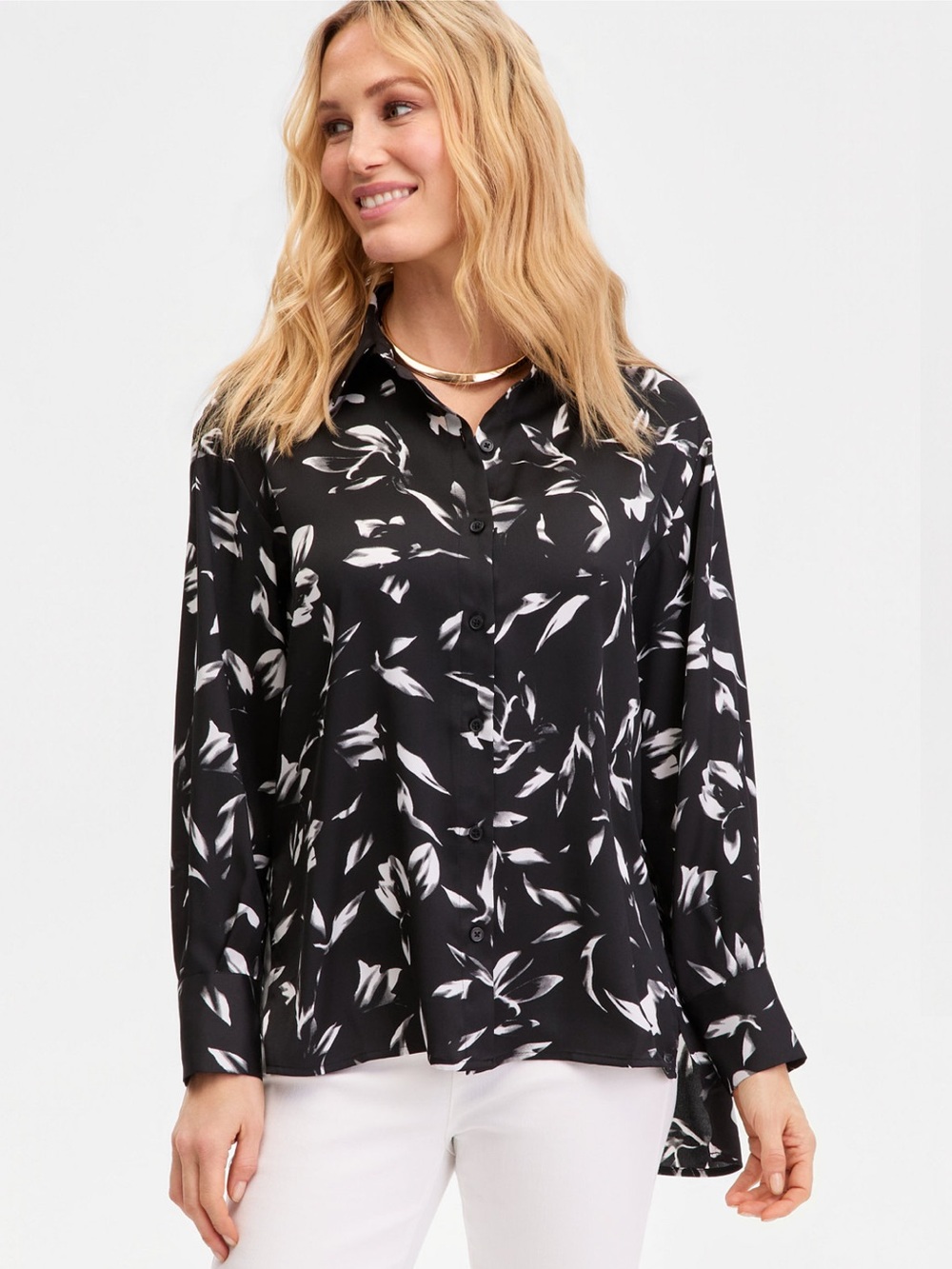 INC International Concepts Black & White Floral Button-Down Shirt